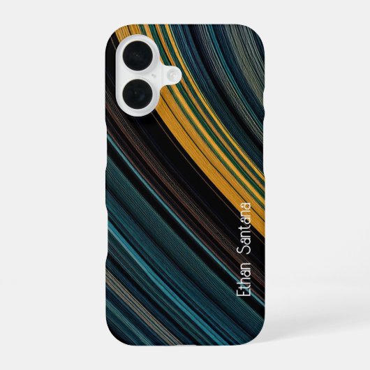Blauw, Bruin & Geel Aangepaste Naam Gebogen Streep iPhone 16 Hoesje (Achterkant)