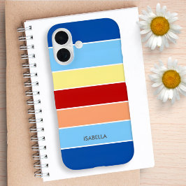 Blauw Bruin & Gele Strepen Monogram Hoesje-Mat iPhone 16 Hoesje