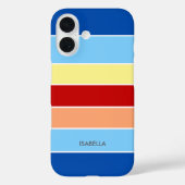 Blauw Bruin & Gele Strepen Monogram Hoesje-Mat Case-Mate iPhone Case (Achterkant)