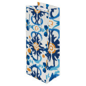 Blauw & Bruin Geplakte Wijn Gift Bag Cadeautas (Achterkant Gekanteld)