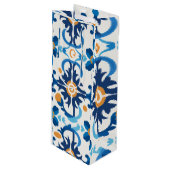 Blauw & Bruin Geplakte Wijn Gift Bag Cadeautas (Voorkant Gekanteld)