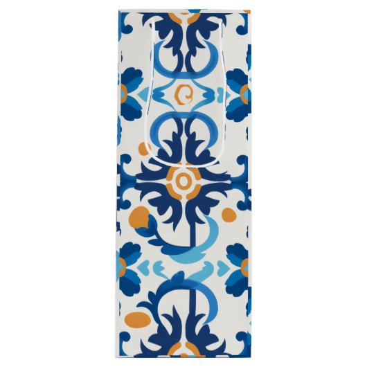 Blauw & Bruin Geplakte Wijn Gift Bag Cadeautas (Voorkant)