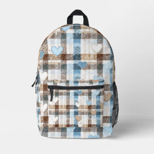 Blauw & bruin geruit hart rugzak 