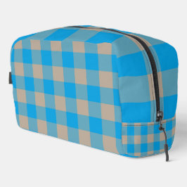 Blauw bruin geruit patroon toilettas toilettasje