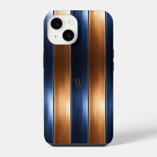 Blauw & Bruin Gestreepte iPhone 14 Hoesje