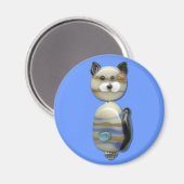 Blauw Bruin Glas Kralen Kat Magneet (Voorkant / Achterkant)