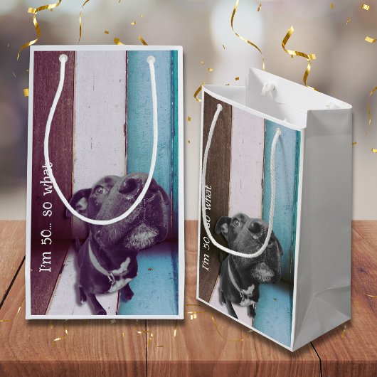 Blauw Bruin Grappig 50e Hond Close Up Klein Cadeauzakje