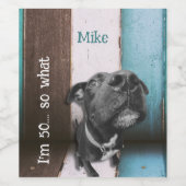 Blauw Bruin Grappig 50e Hond Close Up Wijn Etiket (Enkel label)