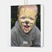 Blauw & bruin groen kikkervisje Stripe foto-Orname Keramisch Ornament (Links)