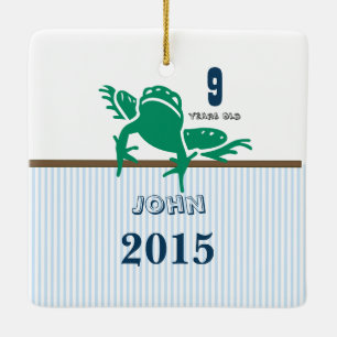 Blauw & bruin groen kikkervisje Stripe foto-Orname Keramisch Ornament