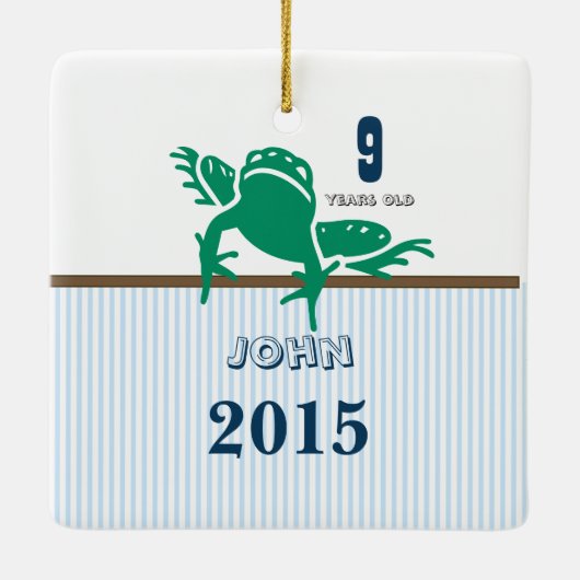 Blauw & bruin groen kikkervisje Stripe foto-Orname Keramisch Ornament (Achterkant)