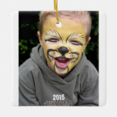 Blauw & bruin groen kikkervisje Stripe foto-Orname Keramisch Ornament (Voorkant)