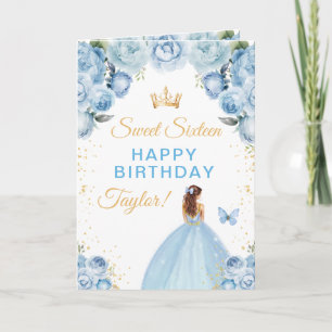Blauw Bruin Haar Meisje Sweet Sixteen Verjaardag Kaart
