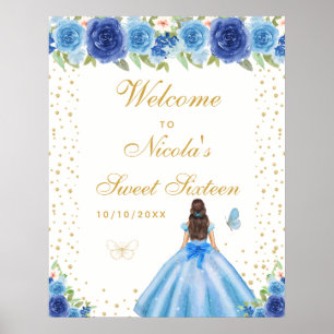 Blauw Bruin Haar Meisje Sweet Sixteen Welkom Poster