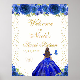 Blauw Bruin Haar Meisje Sweet Sixteen Welkom Poster