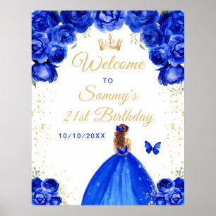 Blauw Bruin Haar Prinses Verjaardag Welkom Poster