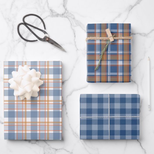 BLAUW & BRUIN HERFST PLAID PATROON INPAKPAPIER VEL (Voorkant)