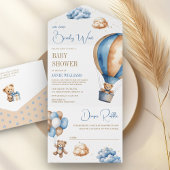 Blauw Bruin Hete Luchtballon Teddy Bear Baby showe All In One Uitnodiging