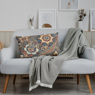 Blauw Bruin Ivoor Indonesische Batik Bloemenpatroo Kussen