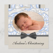 Blauw Bruin Jongens Foto Christening Kaart (Voorkant / Achterkant)