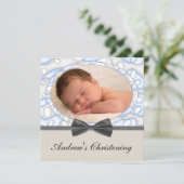 Blauw Bruin Jongens Foto Christening Kaart (Staand voorkant)