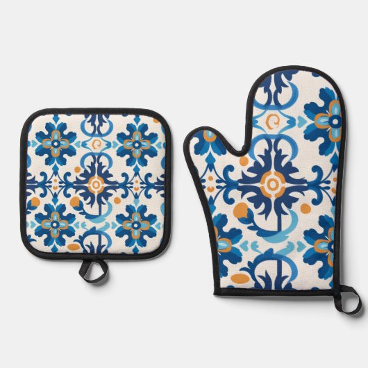 Blauw & Bruin Keukenset Ovenwant & Pannenlap Set (Voorkant)