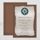 Blauw & Bruin Kompas Bruiloft Uitnodigingen (Voorkant / Achterkant)