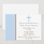 Blauw Bruin Kruis Baby Jongen Doop / Doop Kaart (Voorkant / Achterkant)