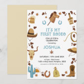 Blauw bruin mijn eerste rodeo cowboy 1 verjaardag  kaart (Voorkant / Achterkant)