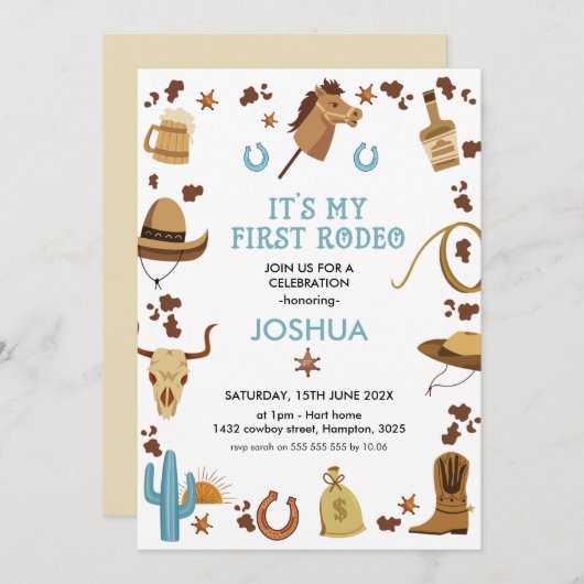 Blauw bruin mijn eerste rodeo cowboy 1 verjaardag  kaart (Voorkant / Achterkant)