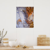 Blauw Bruin Modern Hedendaags Abstracte Kunst Poster (Keuken)