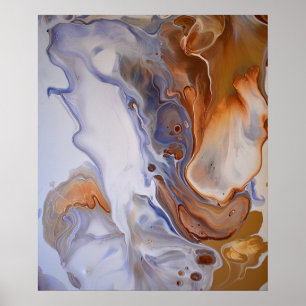Blauw Bruin Modern Hedendaags Abstracte Kunst Poster