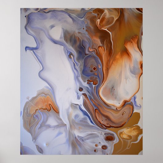 Blauw Bruin Modern Hedendaags Abstracte Kunst Poster (Voorkant)