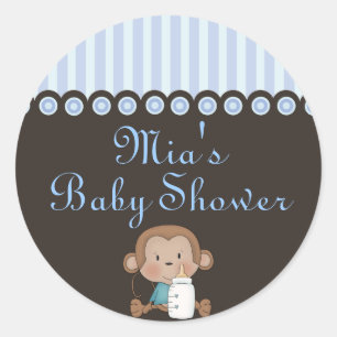 Blauw & Bruin Monkey Design Baby shower Sticker