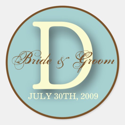 Blauw & Bruin Monogram D-Sticker Ronde Sticker (Voorkant)