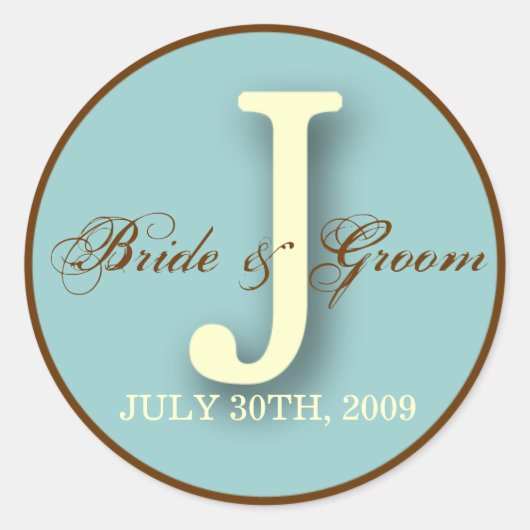 Blauw & Bruin Monogram J-Sticker Ronde Sticker (Voorkant)