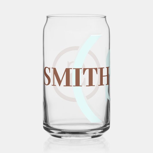 Blauw Bruin Monogram Naam Blikvorm Glas (Voorkant)