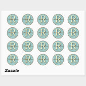 Blauw & Bruin Monogram R-Sticker Ronde Sticker (Vel)