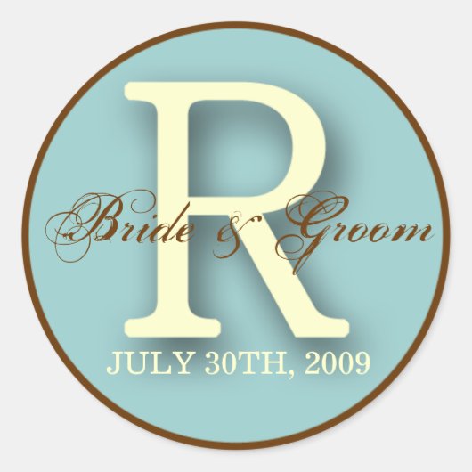 Blauw & Bruin Monogram R-Sticker Ronde Sticker (Voorkant)