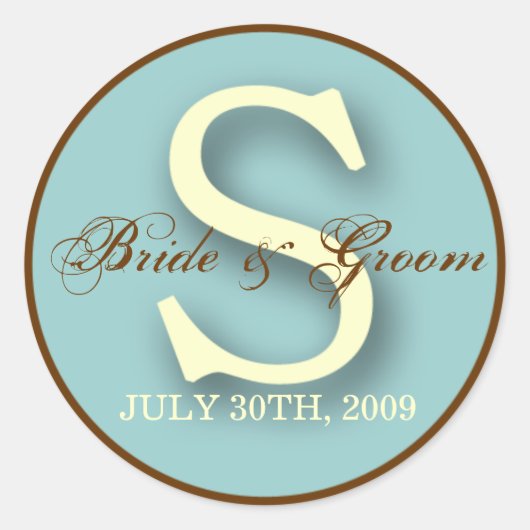 Blauw & Bruin Monogram S-Sticker Ronde Sticker (Voorkant)