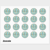 Blauw & Bruin Monogram U-Sticker Ronde Sticker (Vel)