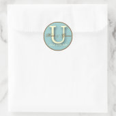 Blauw & Bruin Monogram U-Sticker Ronde Sticker (Tas)