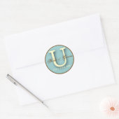 Blauw & Bruin Monogram U-Sticker Ronde Sticker (Envelop)