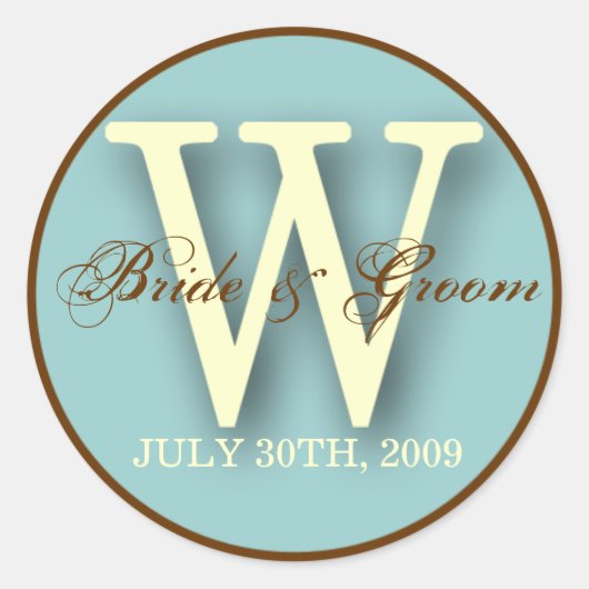 Blauw & Bruin Monogram W-Sticker Ronde Sticker (Voorkant)