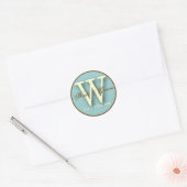 Blauw & Bruin Monogram W-Sticker Ronde Sticker (Envelop)