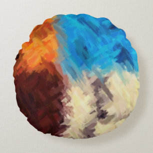 Blauw bruin Oranje Abstract schilderen rondreis Rond Kussen