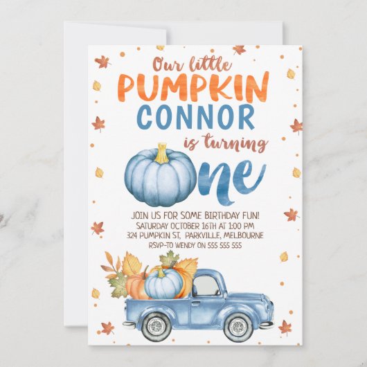 Blauw bruin Oranje pompoen vrachtwagen 1ste verjaa Kaart (Voorkant)