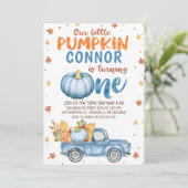 Blauw bruin Oranje pompoen vrachtwagen 1ste verjaa Kaart (Staand voorkant)