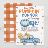 Blauw bruin Oranje pompoen vrachtwagen 1ste verjaa Kaart (Voorkant / Achterkant)