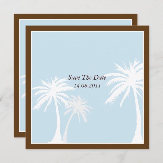 Blauw/bruin palmbomen Weddenschap Bewaar de datum Save The Date (Voorkant / Achterkant)